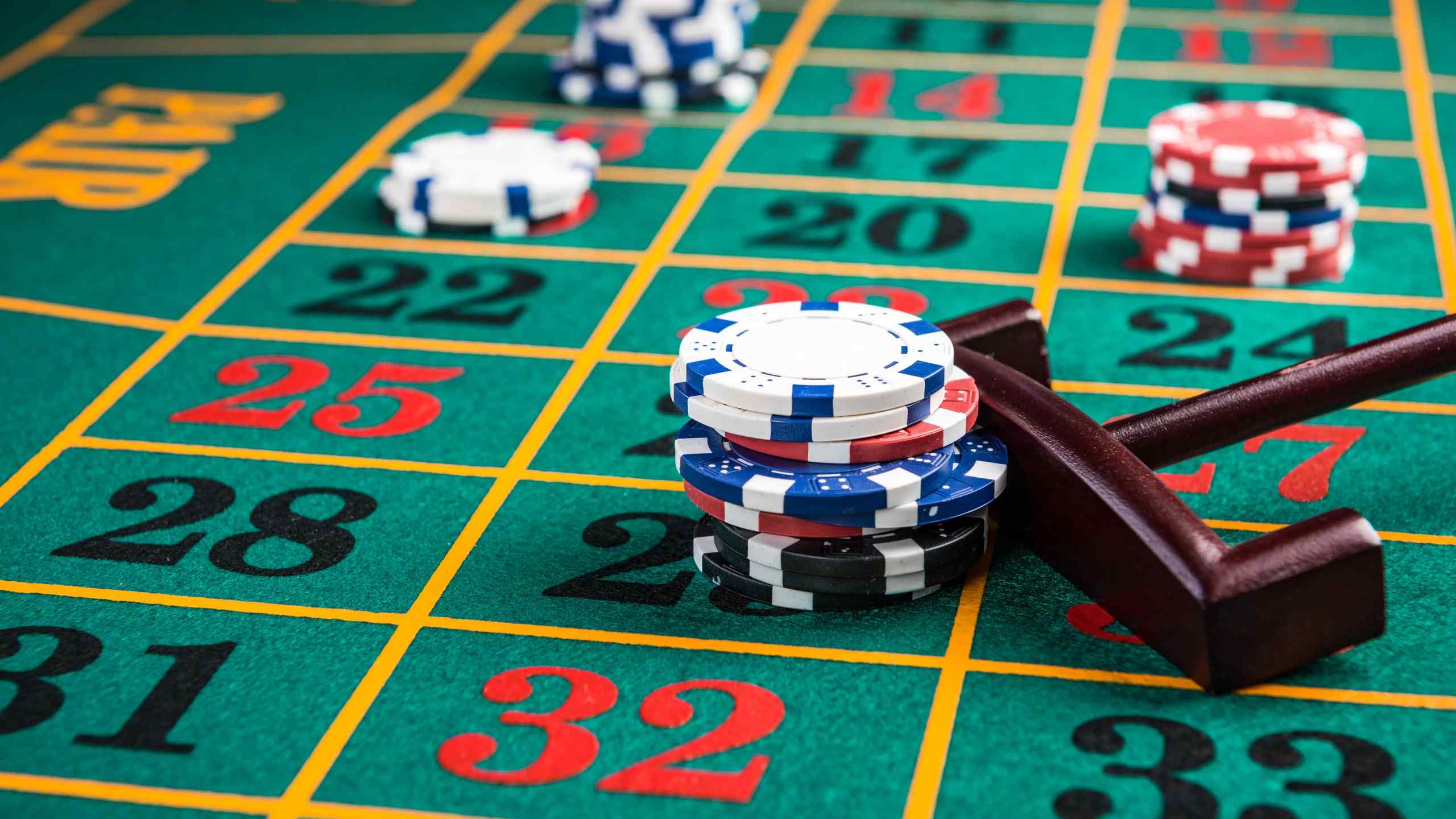 Chips at a roulette table.